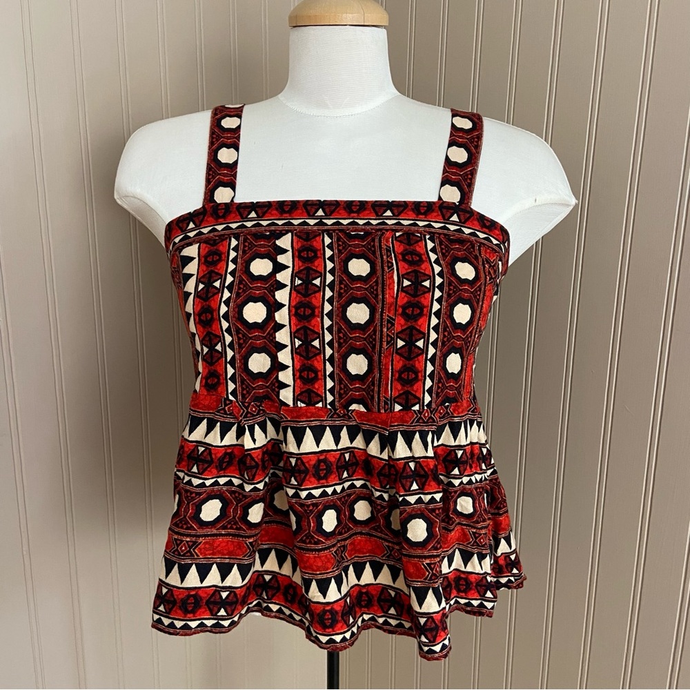 H&M Boho Red, Cream & Black Tank Top Women’s Size Small